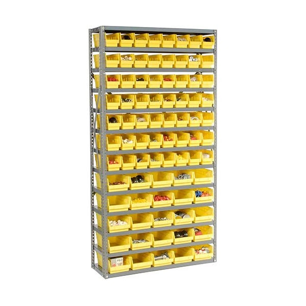 Global Industrial Steel Shelving, Total 81 4inH Plastic Shelf Bins Yellow, 36x12x72-13 Shelves 603442YL - main